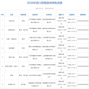 2026年6月游戏版号公布: 171款获批《仙剑四重制版》等游戏过审 ... ...